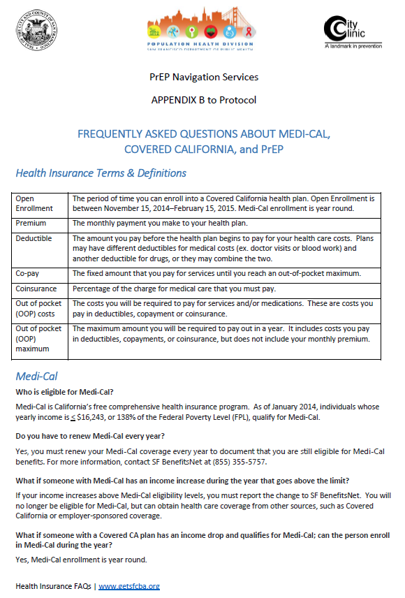 Protocol on health insurance, San Francisco City Clinic
